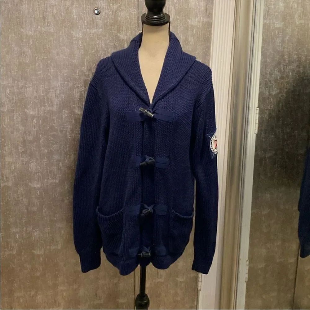 Polo RL Navy Blue Knit toggle Cardigan, L